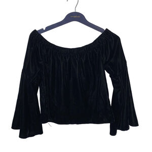 Women's Hollister Black Velvet Off-Shoulder Top with Bell Sleeves Size XS